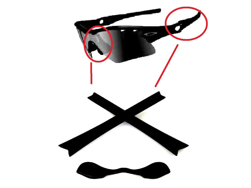 Close-up of silicone earsocks and nose pads replacement kit for Oakley Radar Path