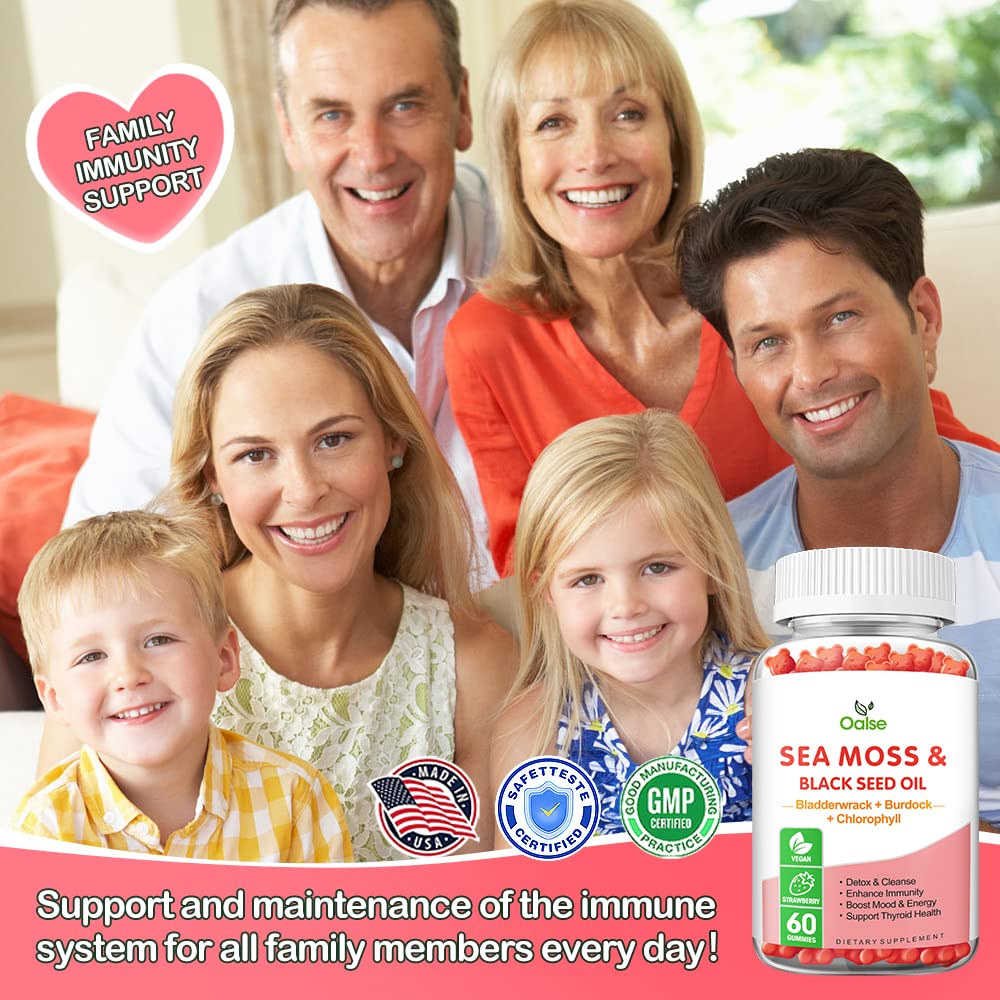 Bottle of OALSE Sea Moss Gummies on white background