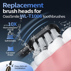 Close-up of replacement brush heads compatible with OasiSmile WL-T1006, black