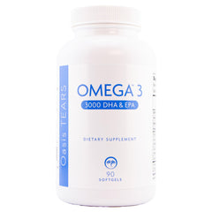 Close-up of Oasis Tears ON3000 Omega softgels highlighting EPA and DHA potency