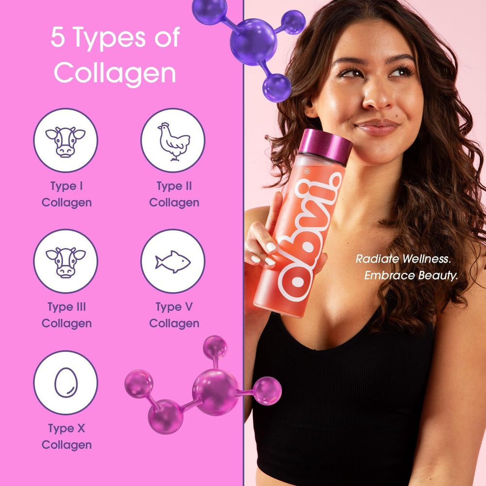 Close-up of five collagen types including Collagen Peptides