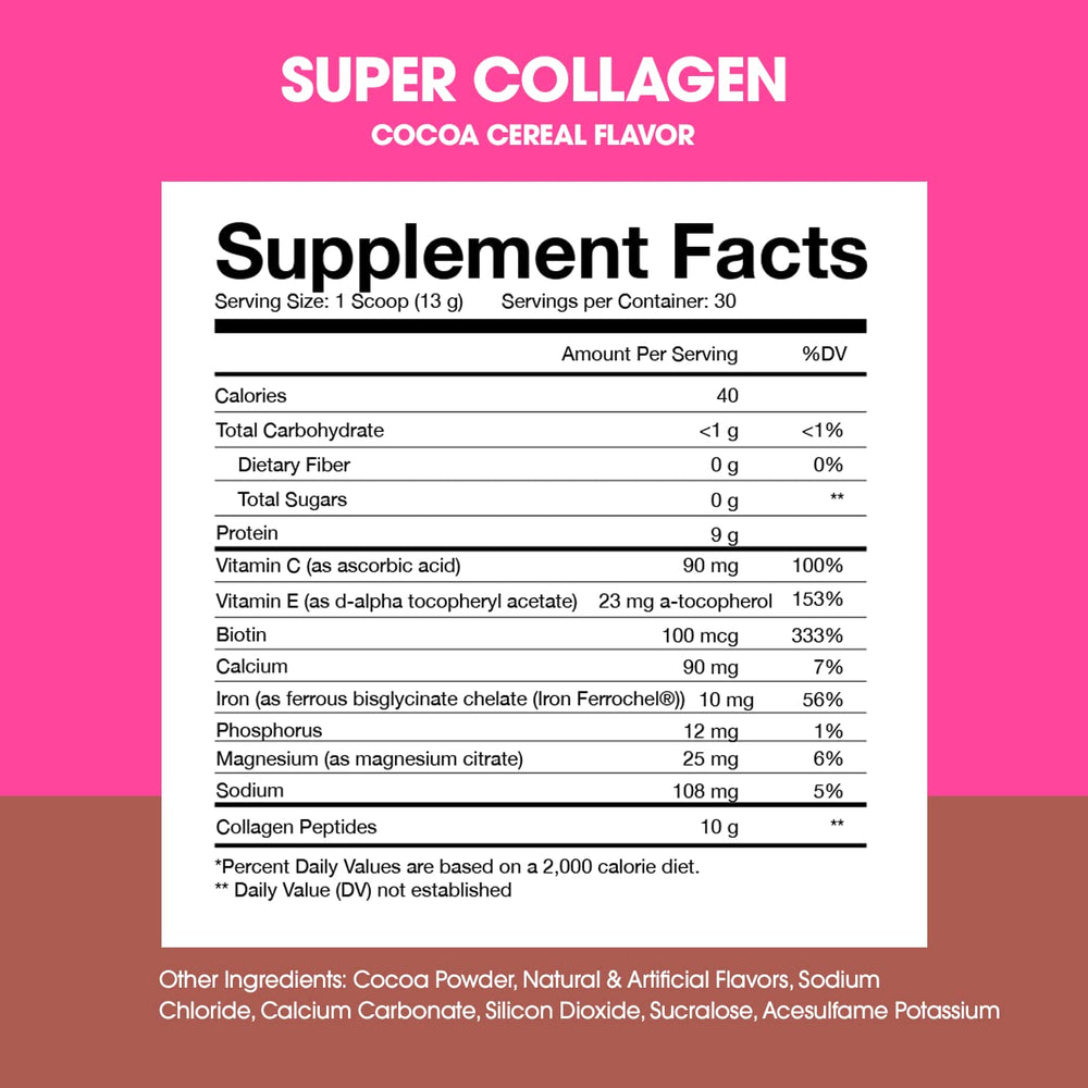 Obvi Multi-Collagen Protein Powder Chocolate Cereal nutrition label