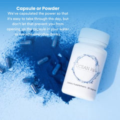 Ocean Rx Blue Spirulina packaging box and bottle