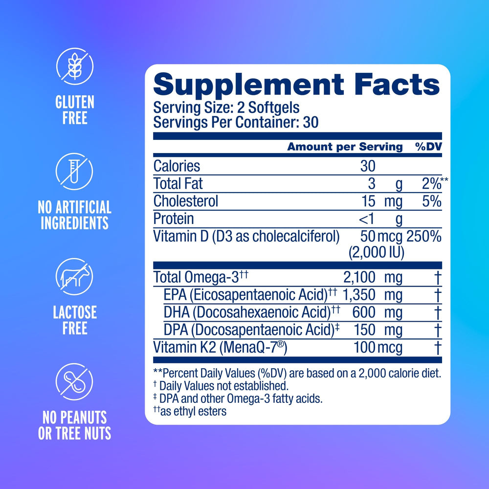 Close-up of orange-flavored burpless Omega-3 softgels