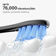 Six replacement brush heads included with toothbrush