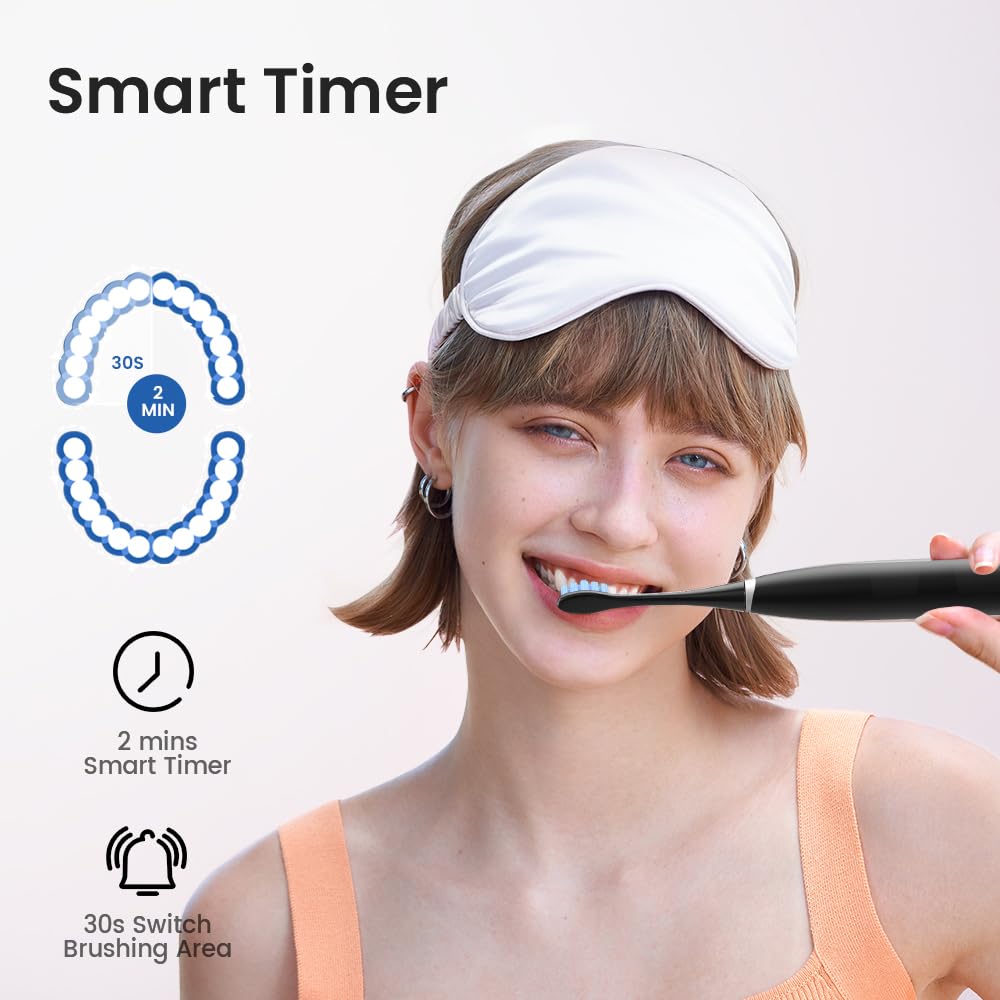 Travel case included with toothbrush and six replacement heads