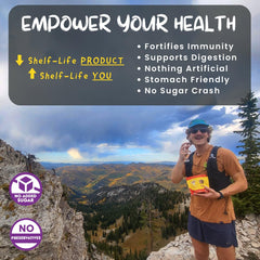 ODD BALLS cherry mushroom snack in hand during run conveys stamina and mental focus.