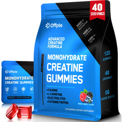 Blue bottle of OFFPTE Creatine Monohydrate Gummies with 120 gummies