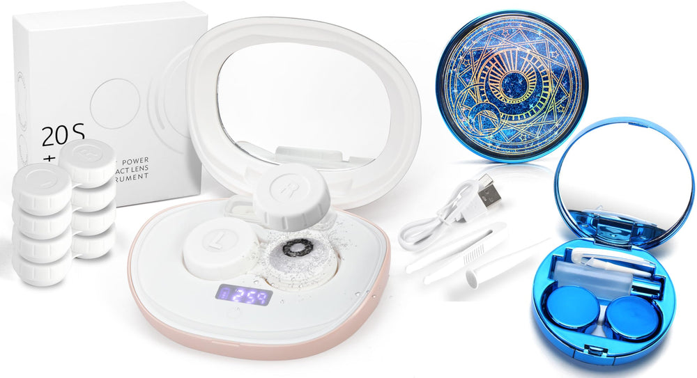 Ofone ultrasonic contact lens cleaner machine with Bling Stars case in pink and blue