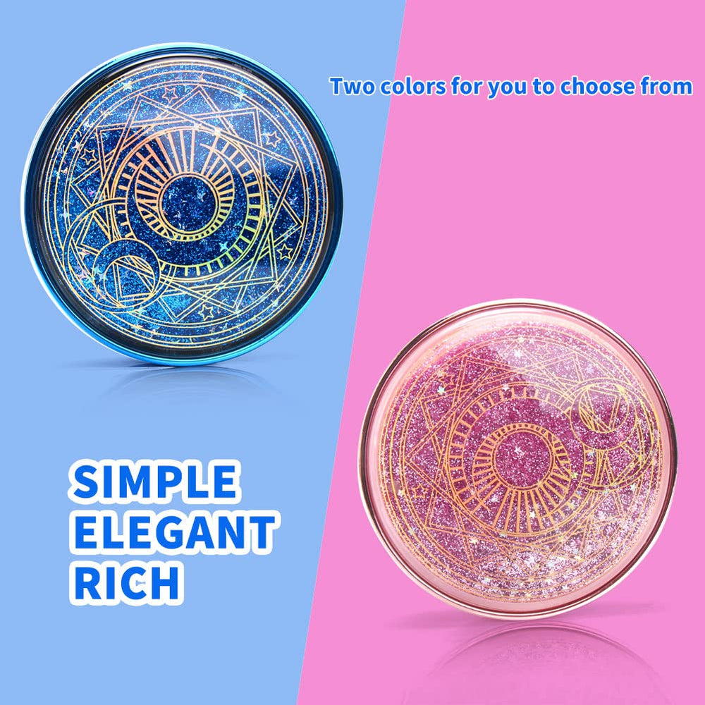 Blue glitter lens case placed for portable use