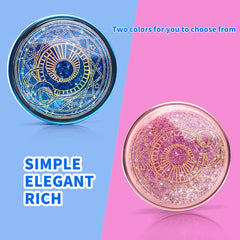Blue glitter lens case placed for portable use