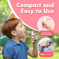 Child applying oh care mouth spray