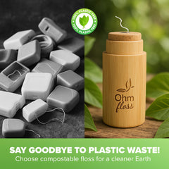 Refillable Ohm Floss in bamboo holder with refill concept