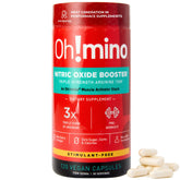 Oh!mino L-Arginine nitric oxide bottle promoting energy support during workouts.