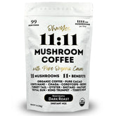 Front label of OhmYes 1111 Mushroom Coffee + Cacao 7oz