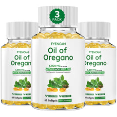 Front-facing bottle of Oil of Oregano with Black Seed Oil 6000mg softgels