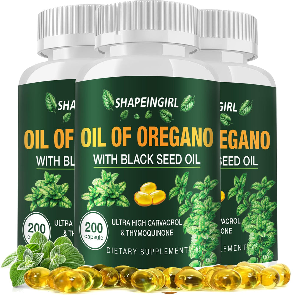 Bottle of Oil of Oregano capsules with black seed oil (600 softgels)