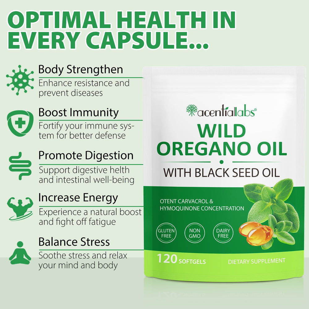Close-up of oregano oil softgels showing glossy capsules