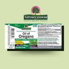 Oil of oregano leaf bottle label close-up