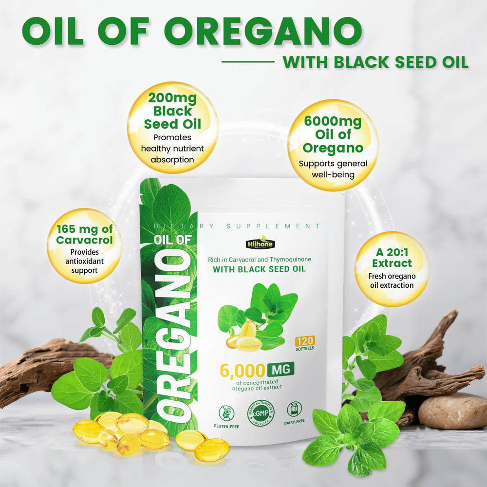 Graphic highlighting carvacrol 165mg and thymoquinone from black seed oil