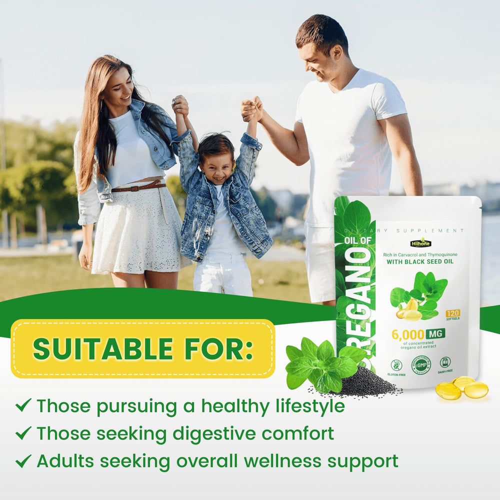 Gluten-free oregano oil supplement label