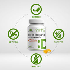 Illustration of 30:1 oregano extract and black seed oil