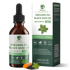 Front view of Oil of Oregano with Black Seed Oil 4-in-1 Drops bottle (1 oz)