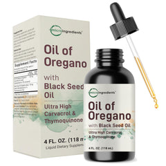 Front view of Oil of Oregano with Black Seed Oil 4oz bottle