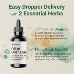 Serving size of 5 drops next to a glass of water