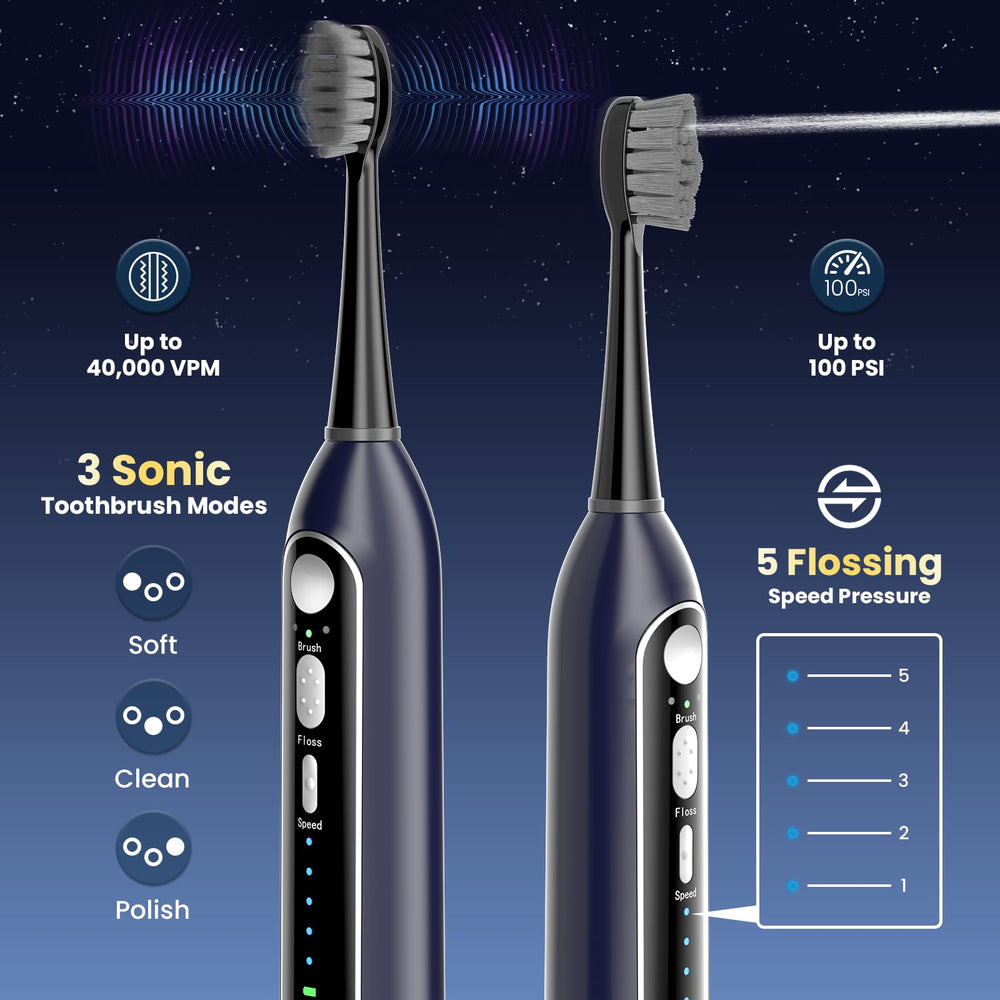 OILSAO toothbrush displaying 3 modes and 5 flossing speeds