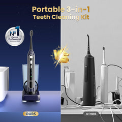 OILSAO box contents: toothbrush, 3 brush heads, reservoir, manual, and cord