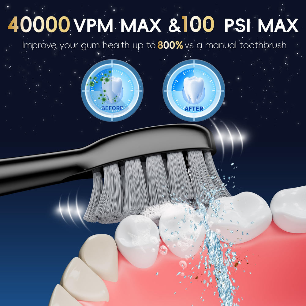 Control panel displaying 5 brushing modes and 3 floss speeds