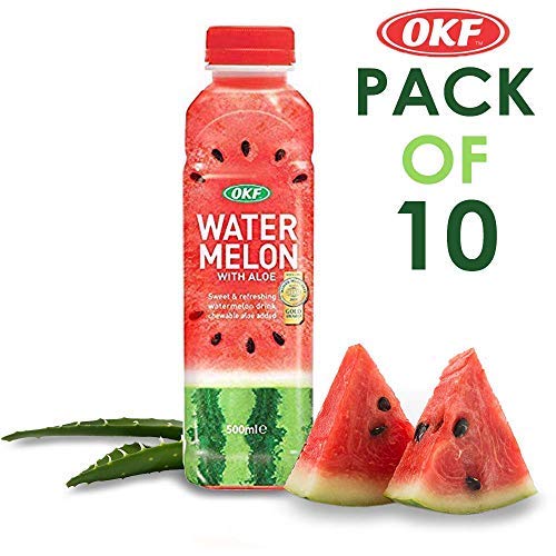 OKF Watermelon with Aloe Vera Drink on a table with fresh fruit