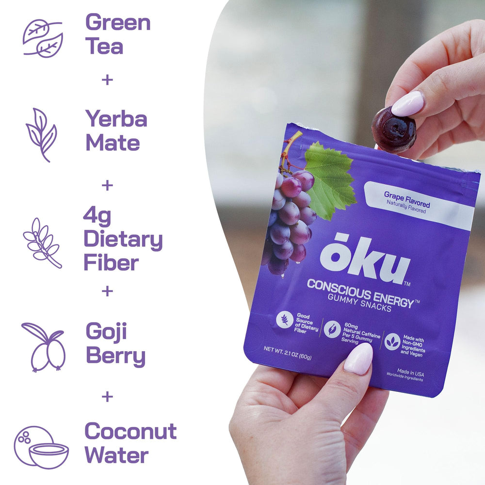 OKU ōku Energy Chews coconut water hydration in a chewable format.