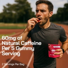 OKU Energy Chews gummy in hand demonstrating portable energy snack