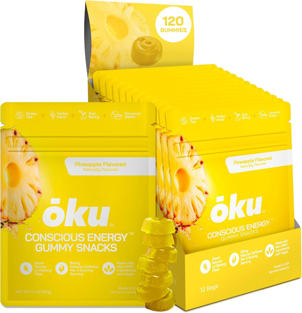 OKU ōku Energy Chews pineapple bag closeup for on-the-go energy