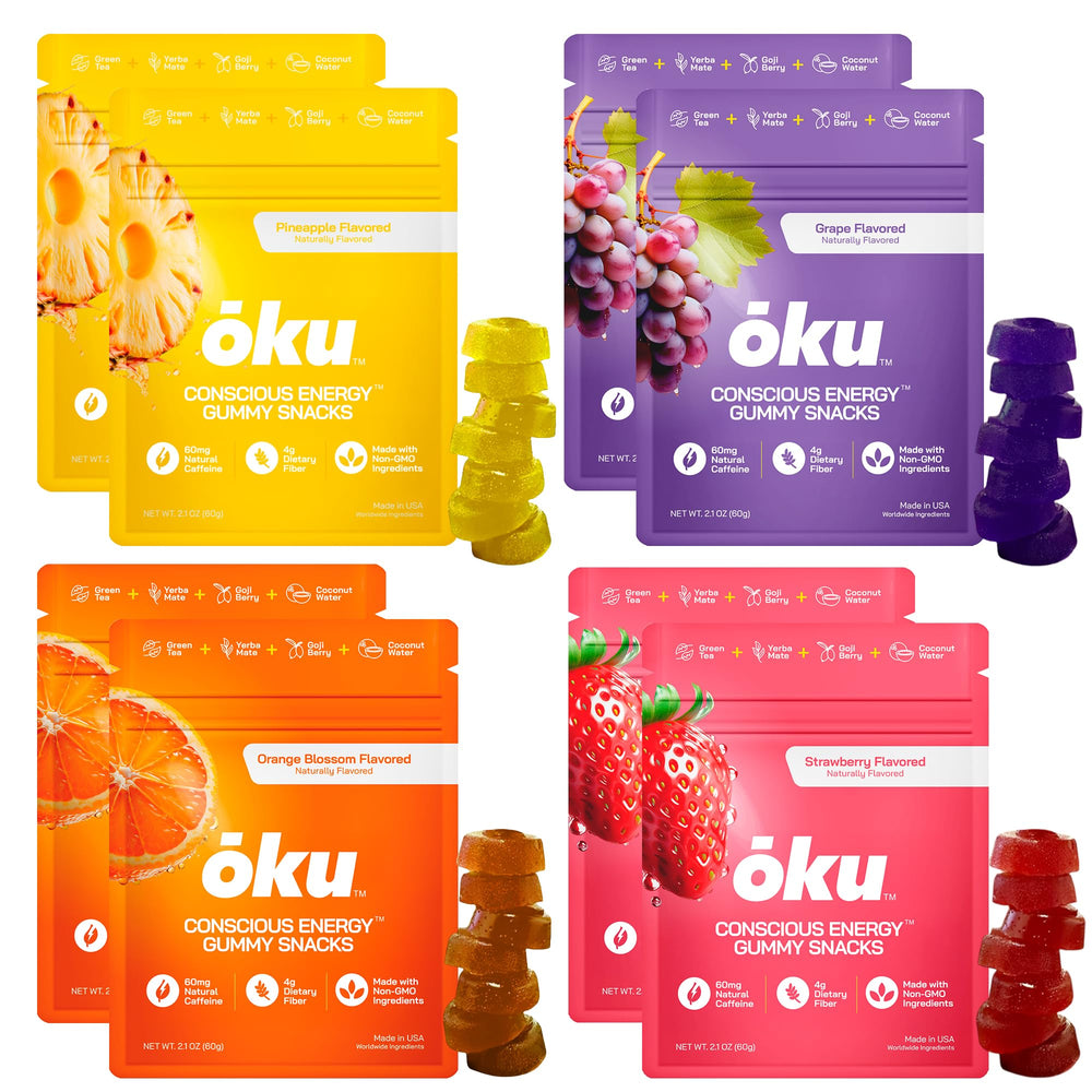 OKU ōku Energy Chews prebiotic fiber texture close-up showing fiber benefits in a gummy