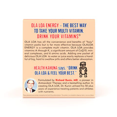 Back packaging with nutrition information for Ola Loa Energy Orange