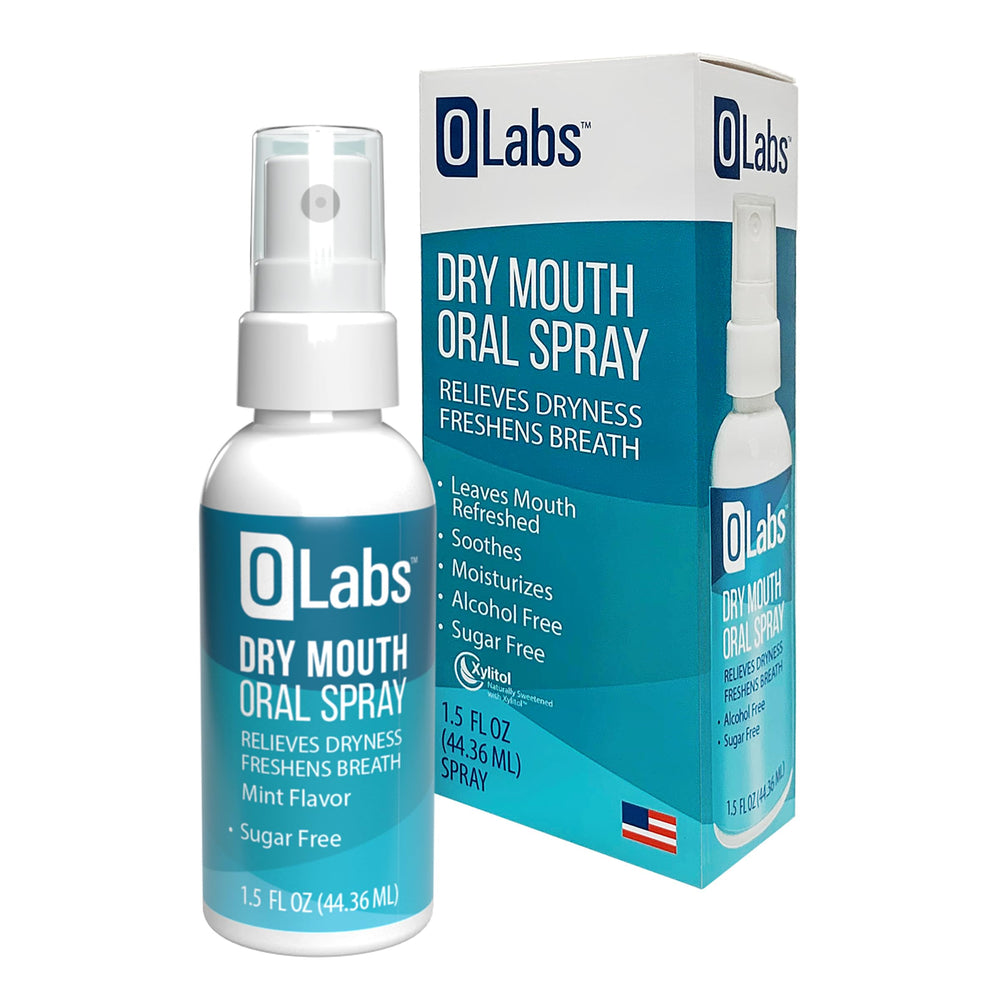 OLabs Dry Mouth Spray mint flavor side view bottle 1.5 oz