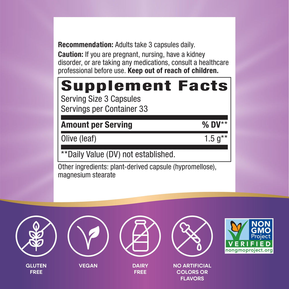 Vegan, gluten-free olive leaf capsules