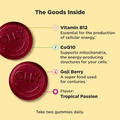 OLLY Daily Energy gummy pour into hand, easy daily routine.