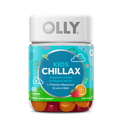 OLLY Kids Chillax gummies packaging front emphasizing calm mood support