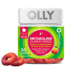 OLLY Metabolism Gummy Rings bottle with Snappy Apple flavor for daily energy.