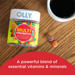 Back label of OLLY gummy bottle with nutrition facts