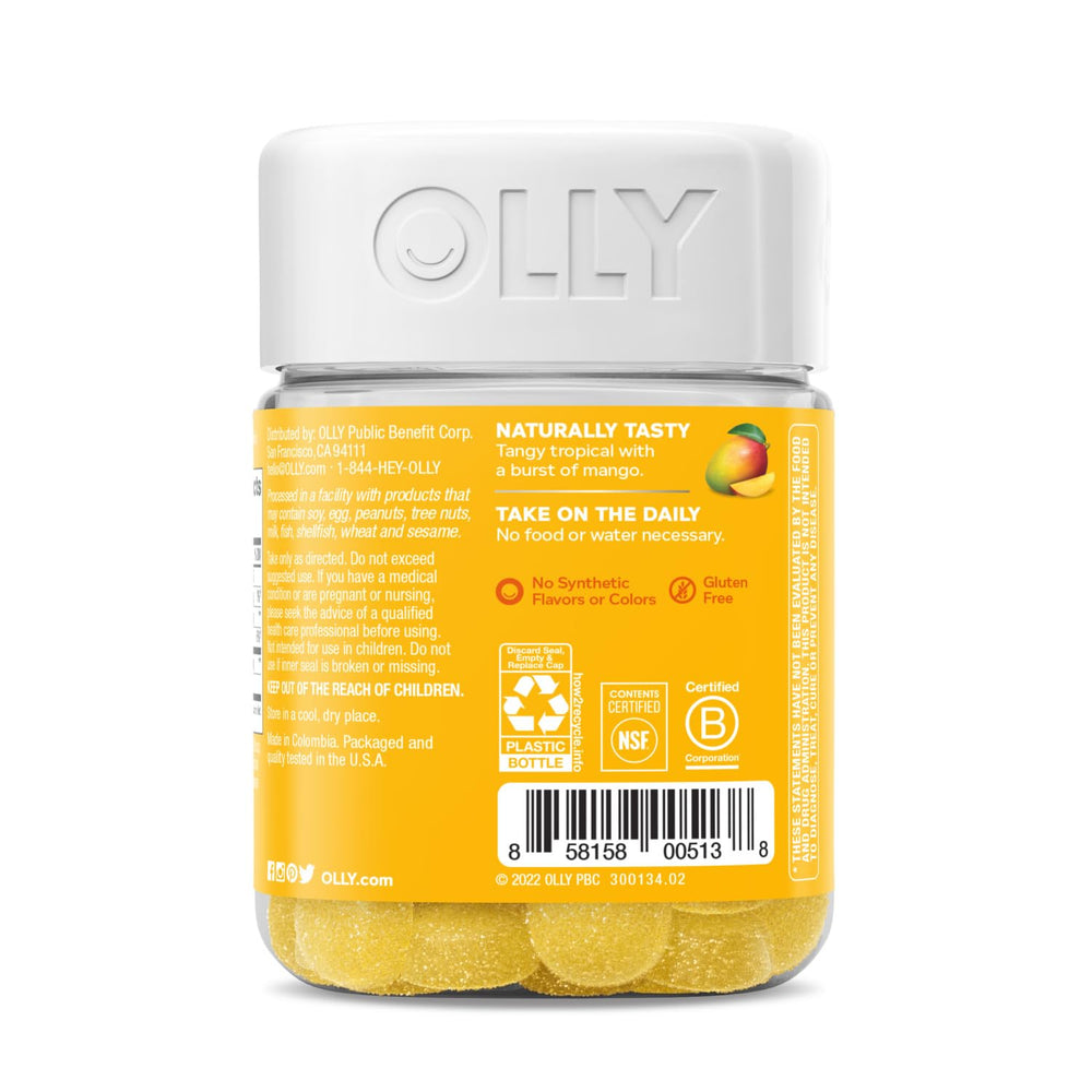 OLLY brand packaging with mango imagery