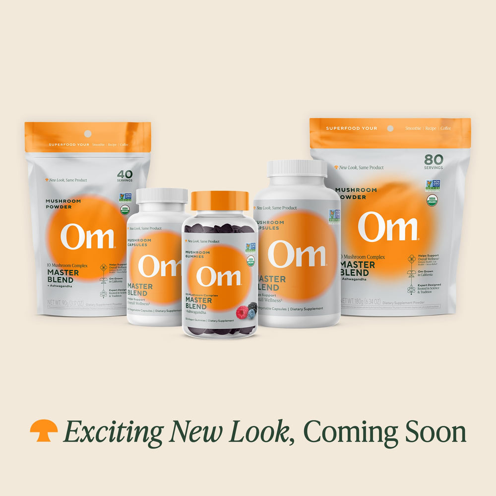 USA grown, organic mushroom supplement product label