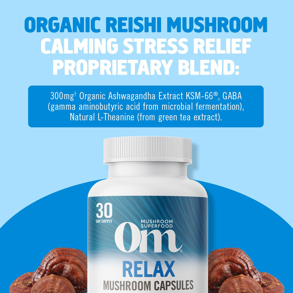 Organic Reishi mushrooms used in OM Mushroom Relax formula