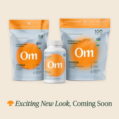 Chaga powder packaging showing organic certification and US grown label