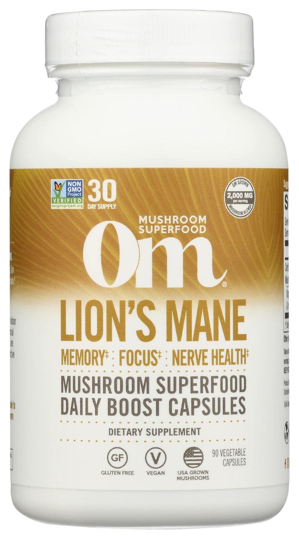 Om Mushroom Superfood Lion's Mane Capsules bottle – 90 capsules (fruit body and mycelium)