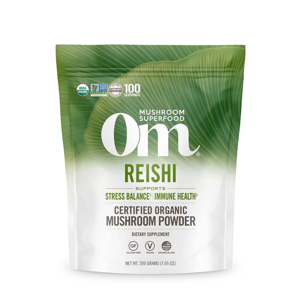 Om Mushroom Superfood Reishi Organic Mushroom Powder 100 Servings package